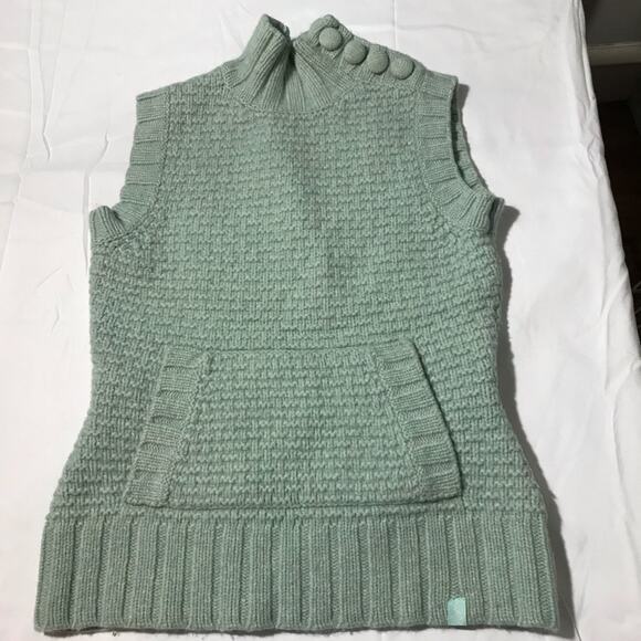 EMS womens S lambswool knit turtleneck sleeveless sweater mint green buttons - Picture 7 of 10